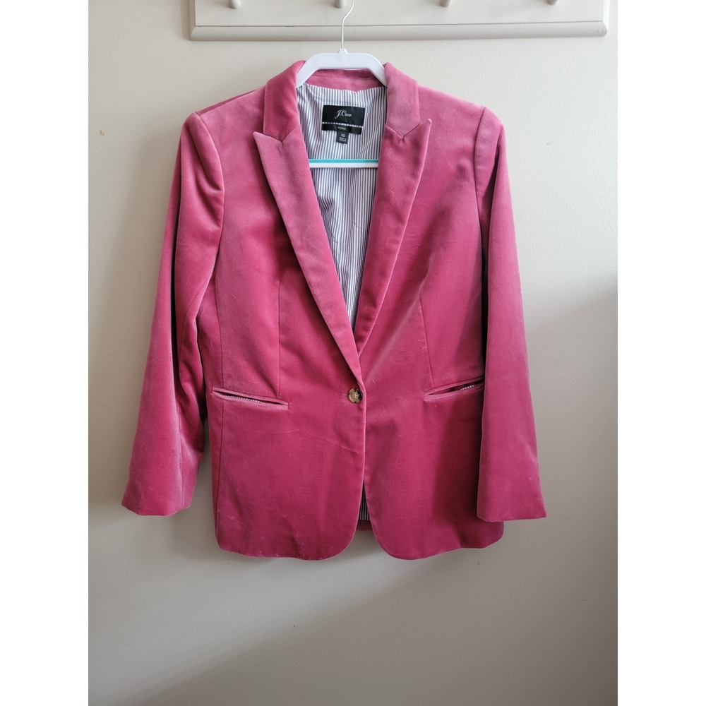 J. Crew Parke Blazer Pink Velvet Single Button Tailored Jacket J8978 Size 10